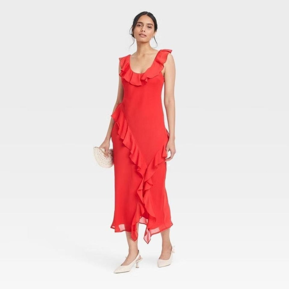 Women's A New Day Ruffle Slip Dress Red Size M New With Tags